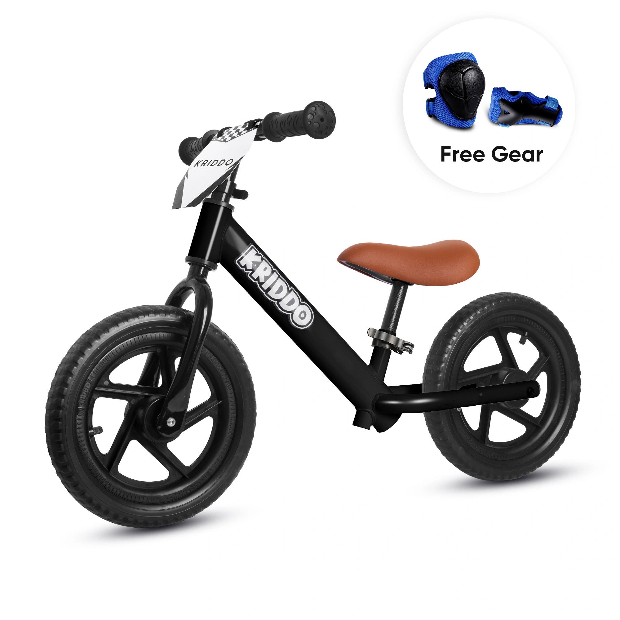 KRIDDO 12 Inch Toddler Balance Bike with Custom Name Plate for Ages 2–5 White, Includes Free Protective Gear Set Black