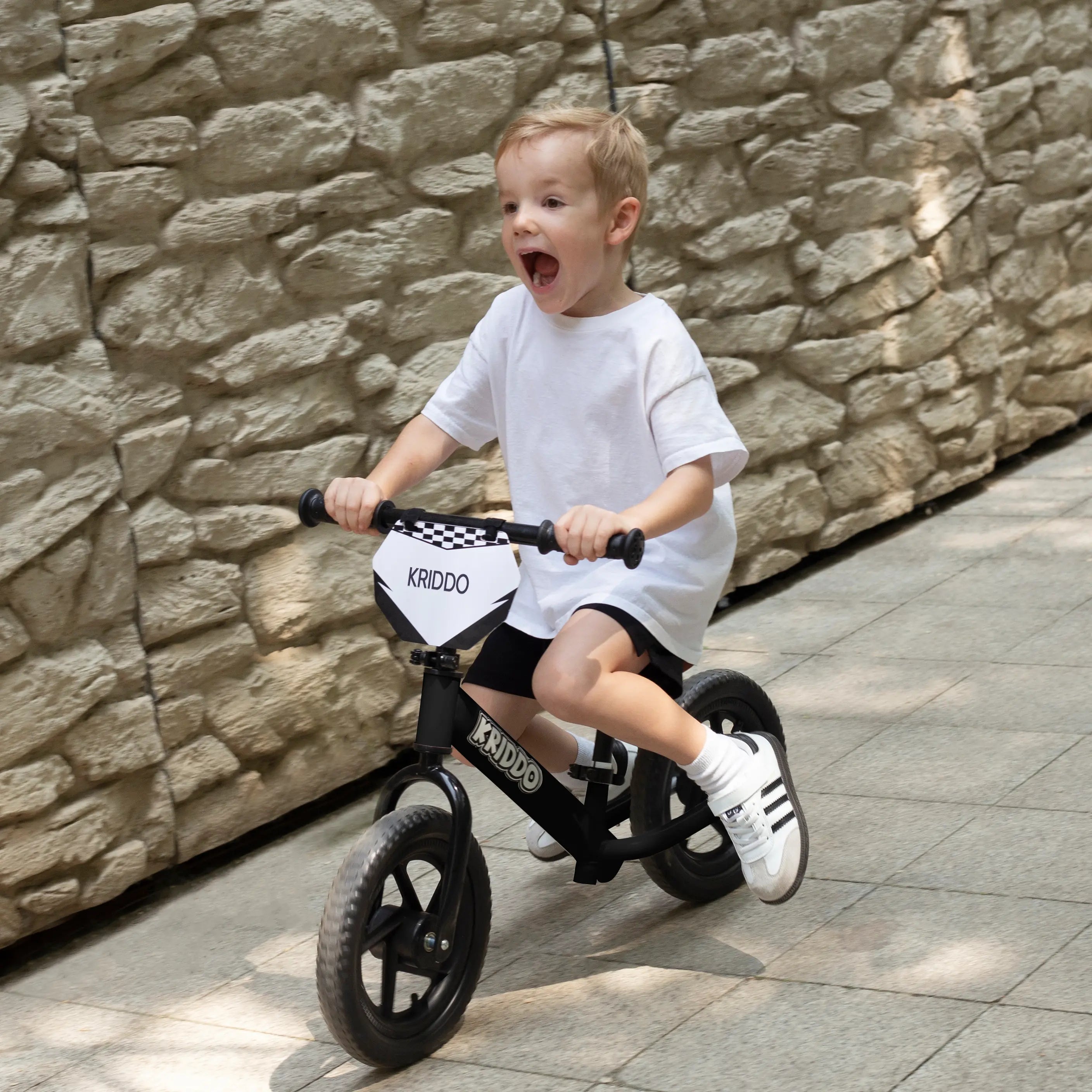 KRIDDO Toddler 12 Inch Balance Bike with Customizable Plate for Ages 2 to 5 Years Black