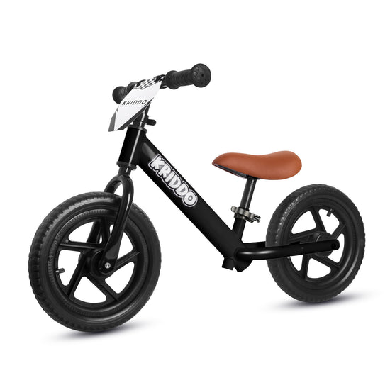 KRIDDO 12 Inch Toddler Balance Bike with Custom Name Plate Black