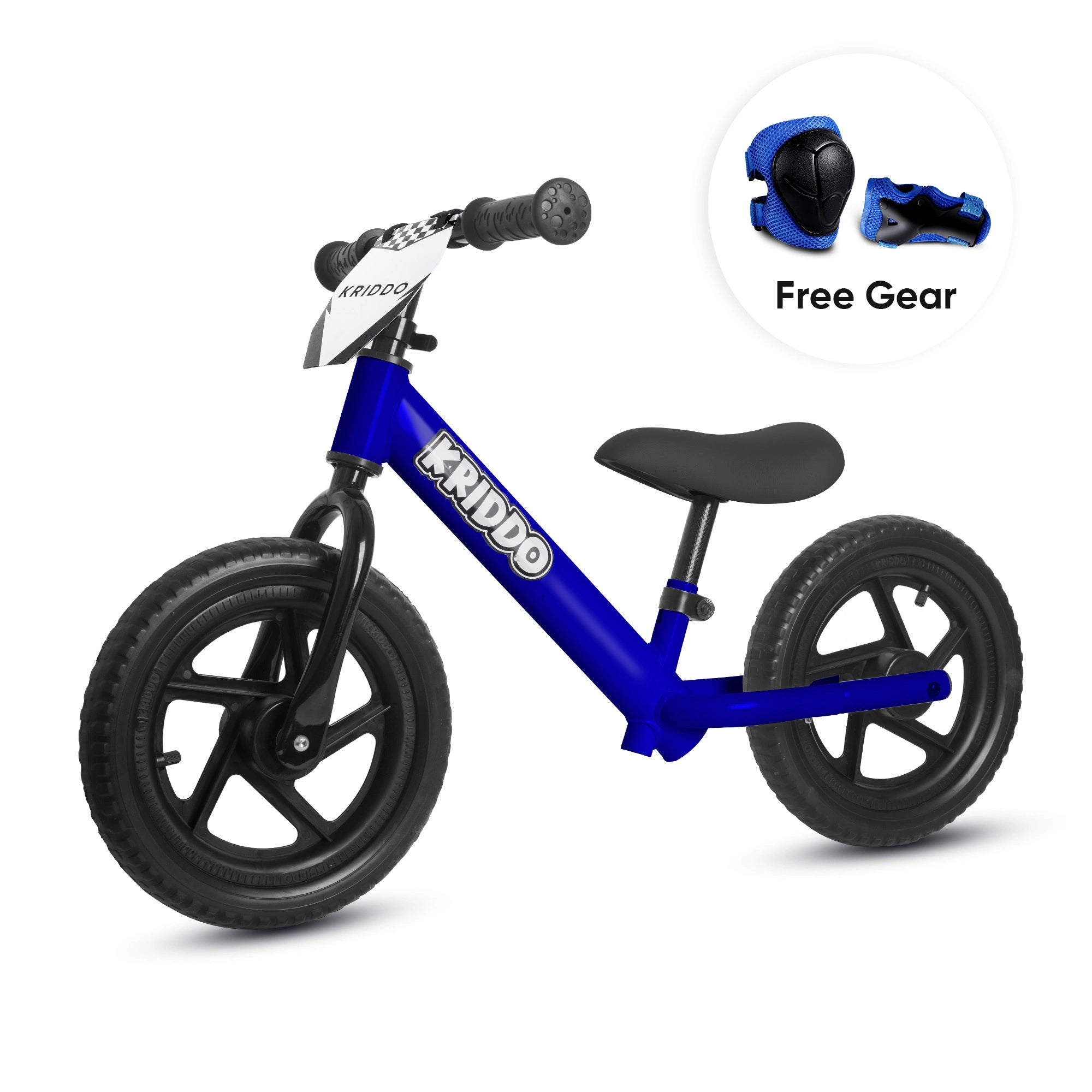 KRIDDO 12 Inch Toddler Balance Bike with Custom Name Plate for Ages 2–5 White, Includes Free Protective Gear Set Blue