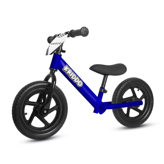 KRIDDO 12 Inch Toddler Balance Bike with Custom Name Plate Blue