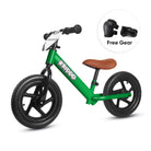 KRIDDO 12 Inch Toddler Balance Bike with Custom Name Plate for Ages 2–5 White, Includes Free Protective Gear Set Green