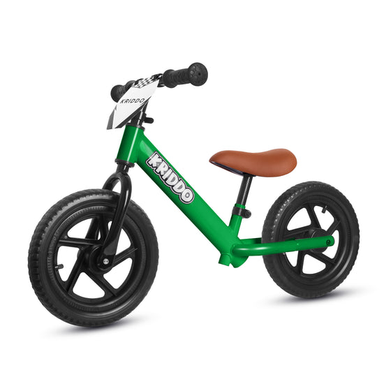 KRIDDO 12 Inch Toddler Balance Bike with Custom Name Plate Green