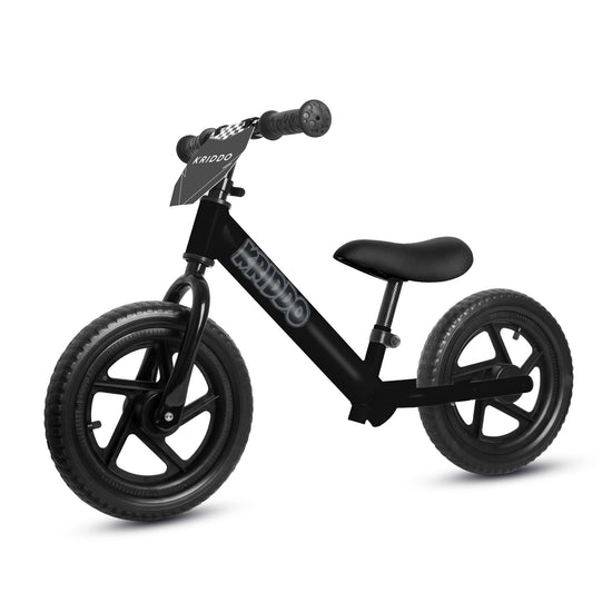 KRIDDO 12 Inch Toddler Balance Bike with Custom Name Plate Matte Black