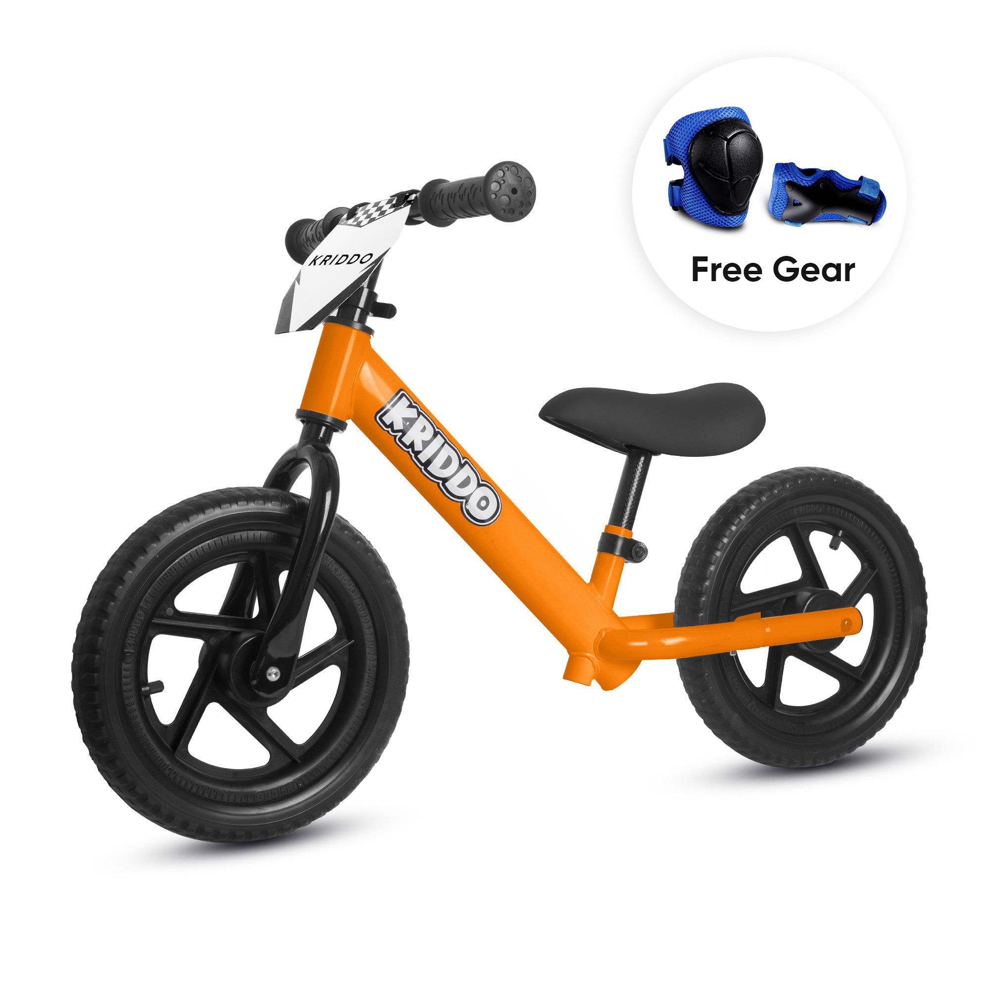 KRIDDO 12 Inch Toddler Balance Bike with Custom Name Plate for Ages 2–5 Orange, Includes Free Protective Gear Set