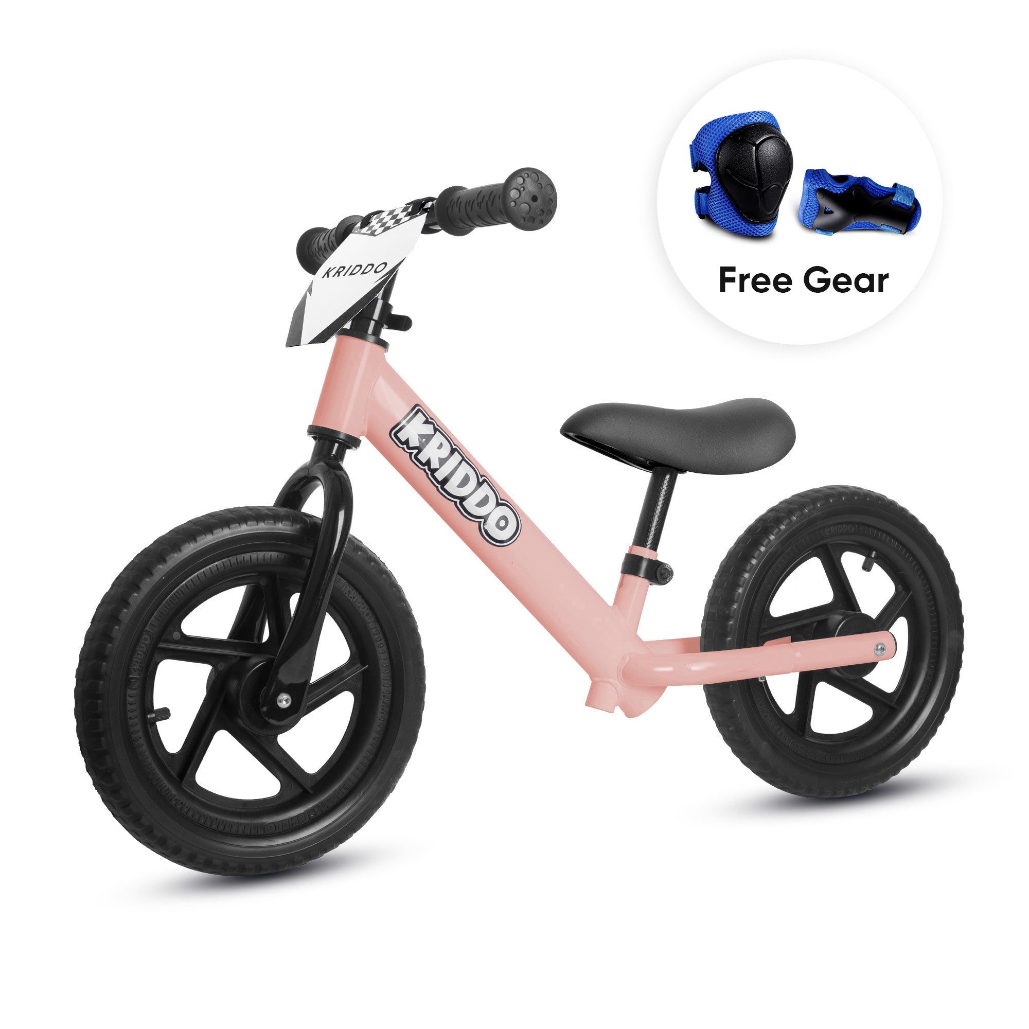 KRIDDO 12 Inch Toddler Balance Bike with Custom Name Plate for Ages 2–5 Pink, Includes Free Protective Gear Set