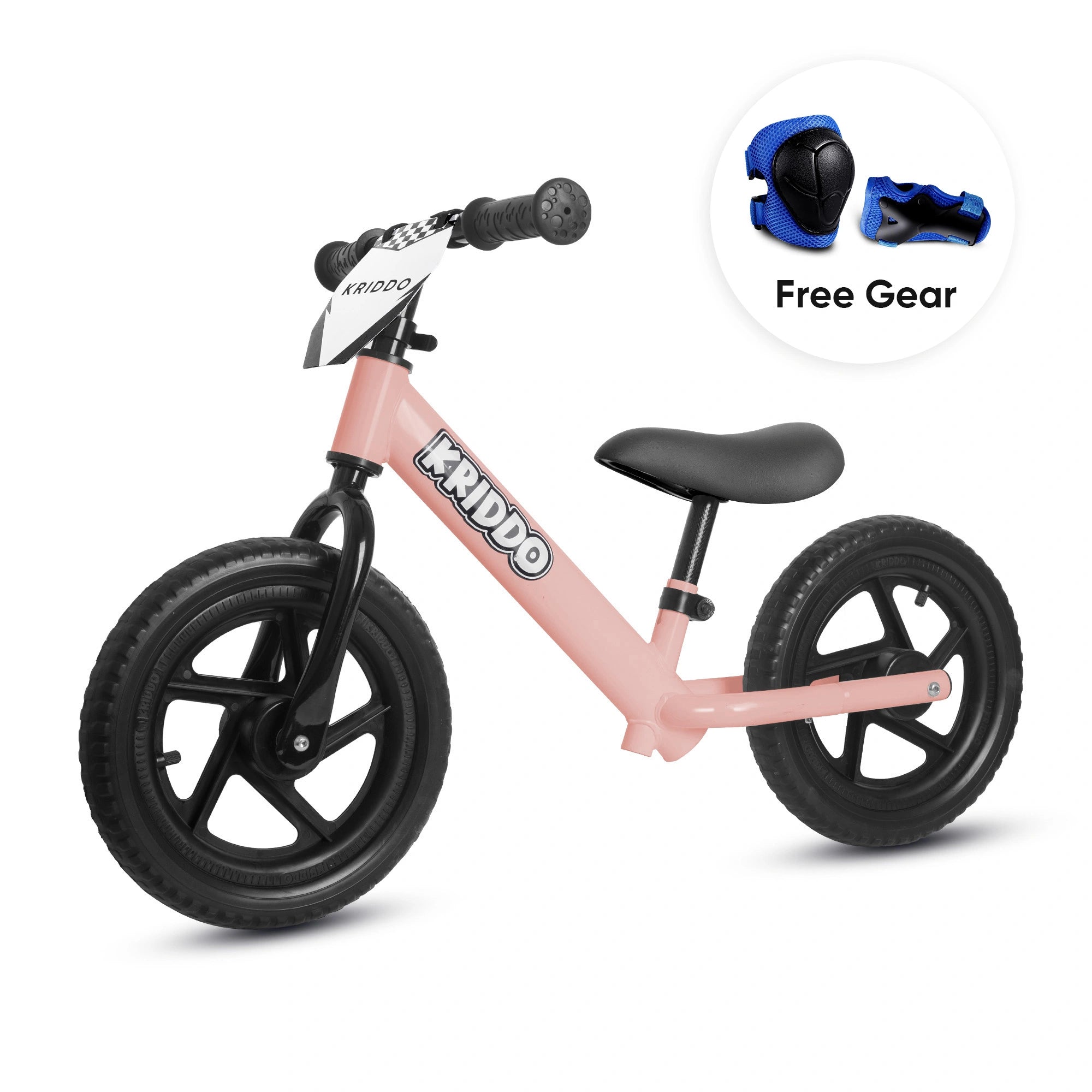 KRIDDO 12 Inch Toddler Balance Bike with Custom Name Plate for Ages 2–5 White, Includes Free Protective Gear Set Pink
