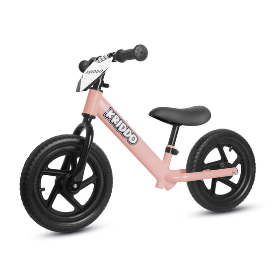 KRIDDO 12 Inch Toddler Balance Bike with Custom Name Plate Pink
