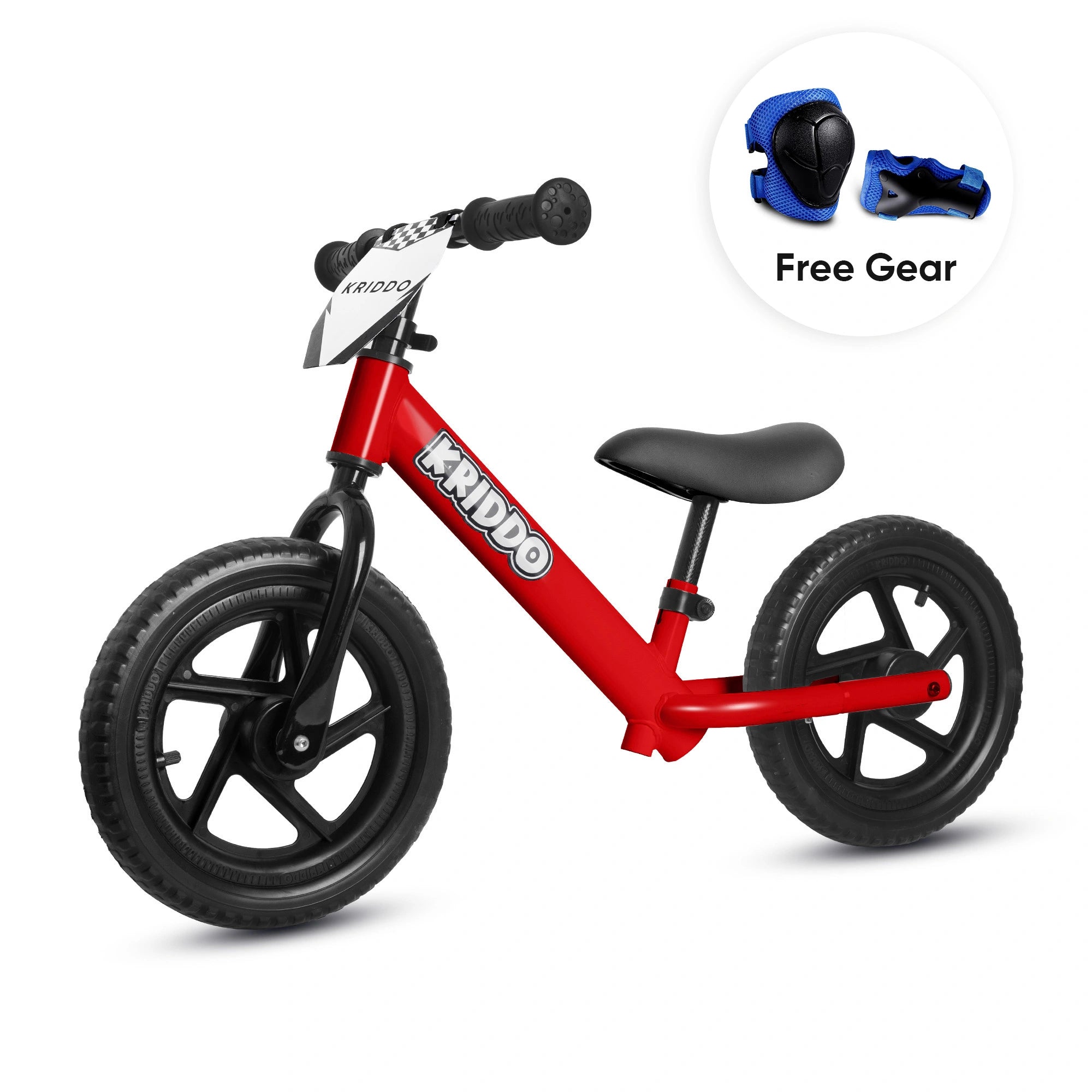 KRIDDO 12 Inch Toddler Balance Bike with Custom Name Plate for Ages 2–5 White, Includes Free Protective Gear Set Red