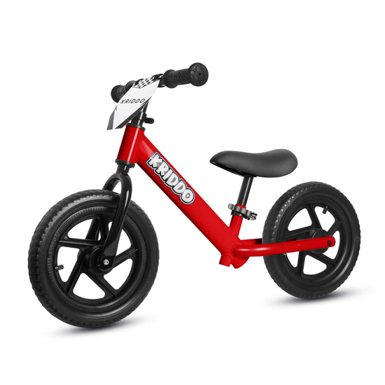 KRIDDO 12 Inch Toddler Balance Bike with Custom Name Plate Red
