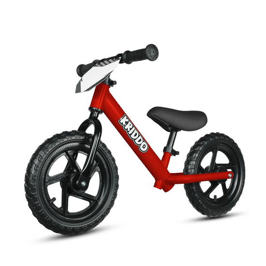 KRIDDO Toddler 12 Inch Balance Bike with Customizable Plate for Ages 2 to 5 Years Red
