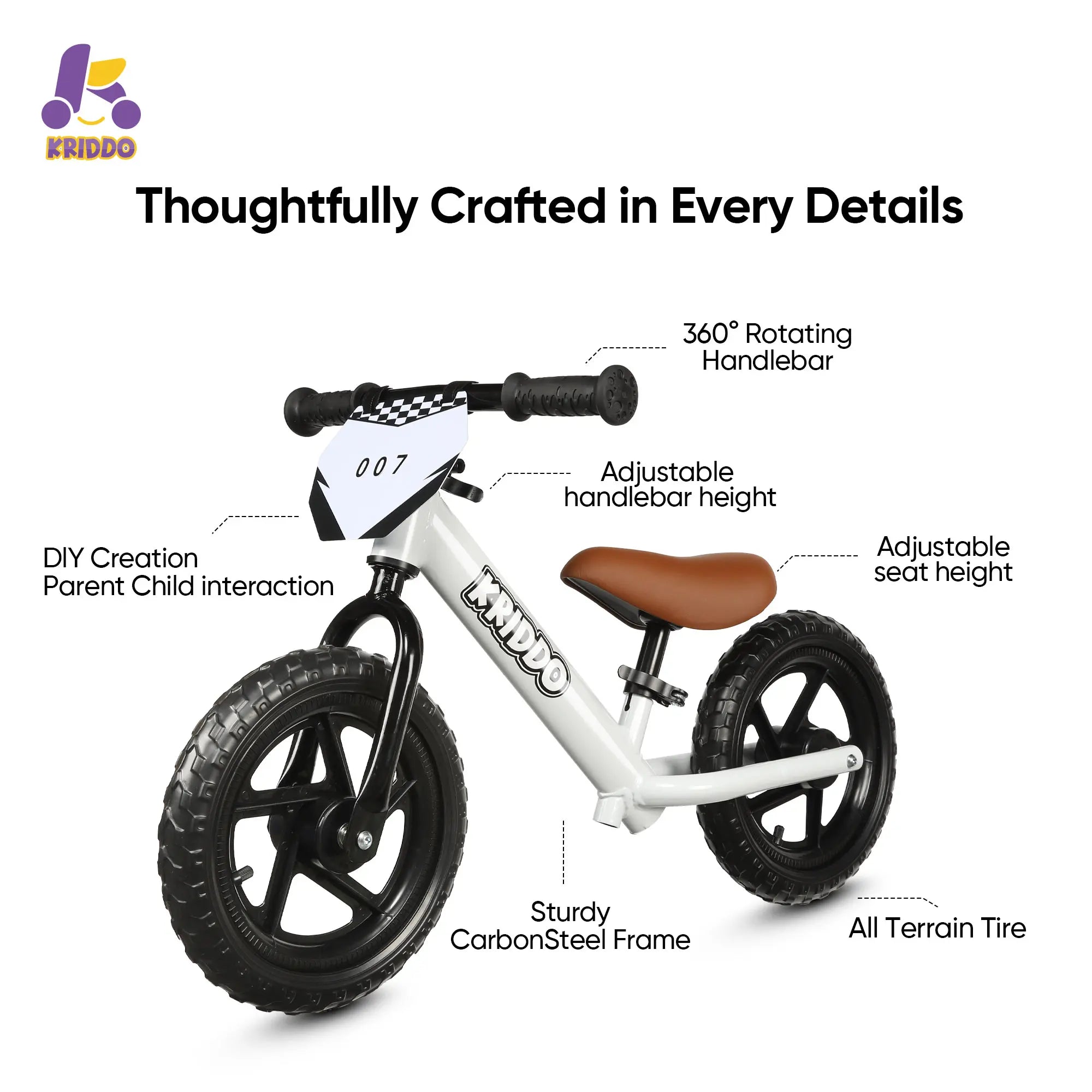 KRIDDO Toddler Balance Bike with Customizable Plate for Ages 2 to 5 Years