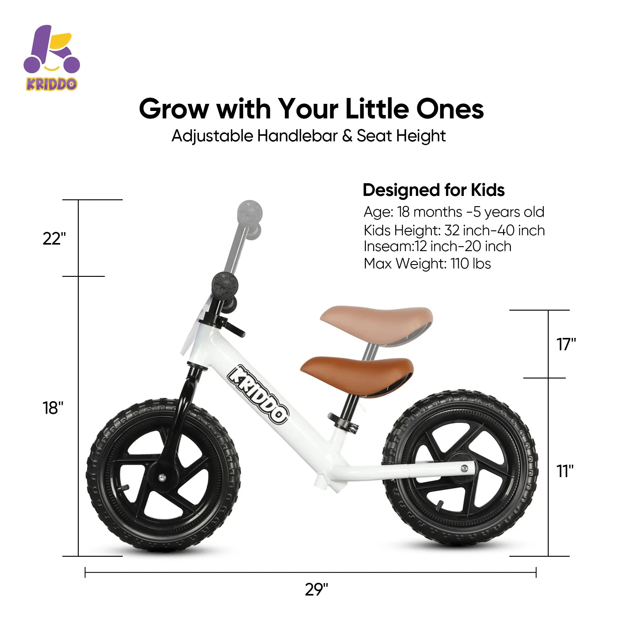 KRIDDO Toddler Balance Bike with Customizable Plate for Ages 2 to 5 Years