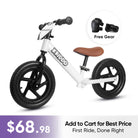 KRIDDO 12 Inch Toddler Balance Bike with Custom Name Plate for Ages 2–5 White, Includes Free Protective Gear Set 