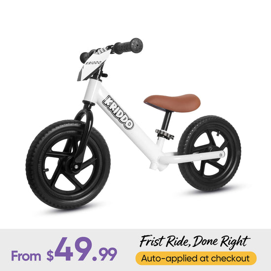 KRIDDO 12 Inch Toddler Balance Bike with Custom Name Plate for Ages 2–5 White