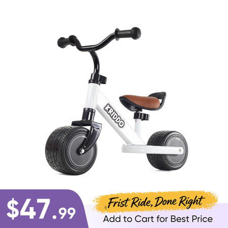KRIDDO Mini Baby Balance Bike with Adjustable Seat for 1 to 3 Years Old White