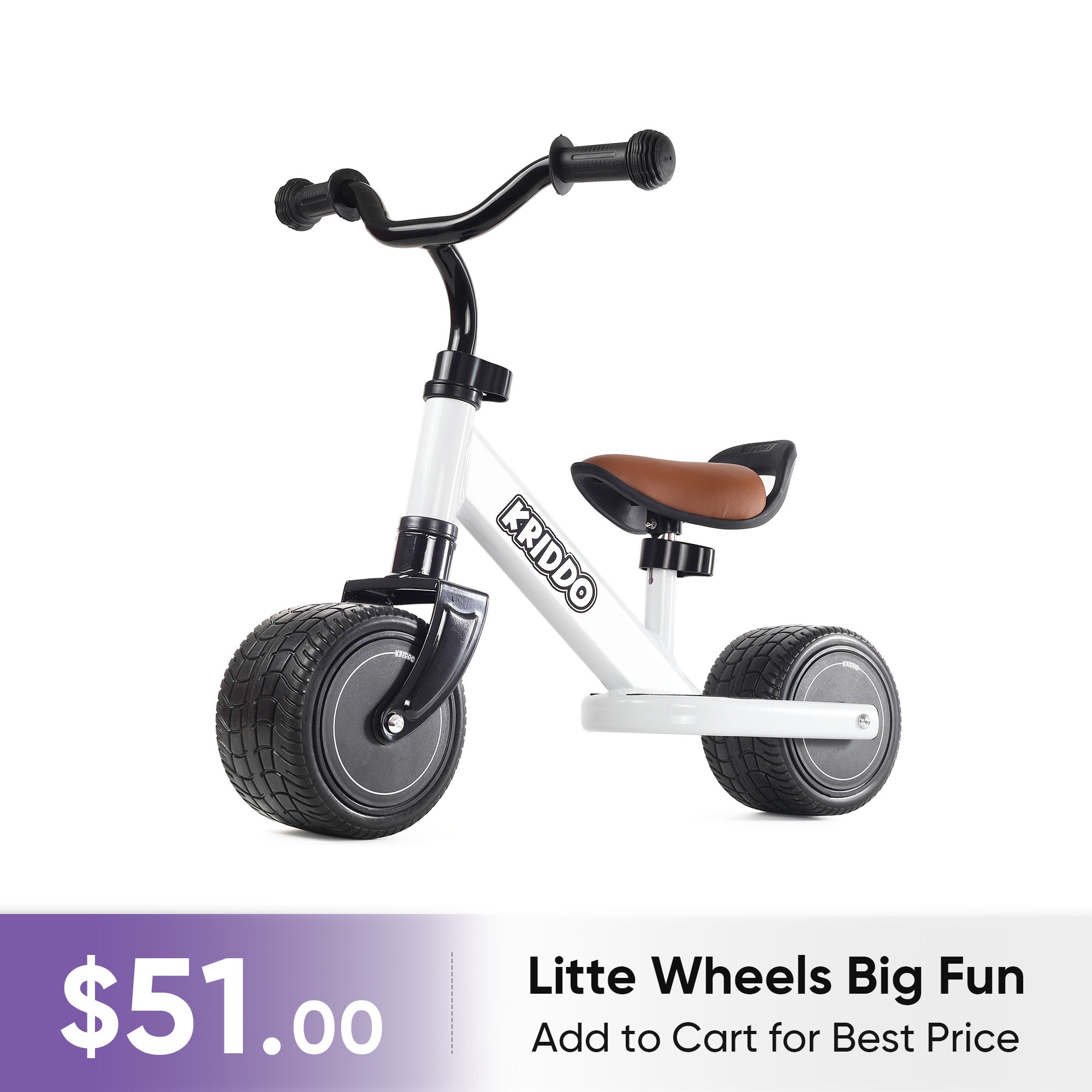 KRIDDO Mini Baby Balance Bike with Adjustable Seat for 1 to 3 Years Old White