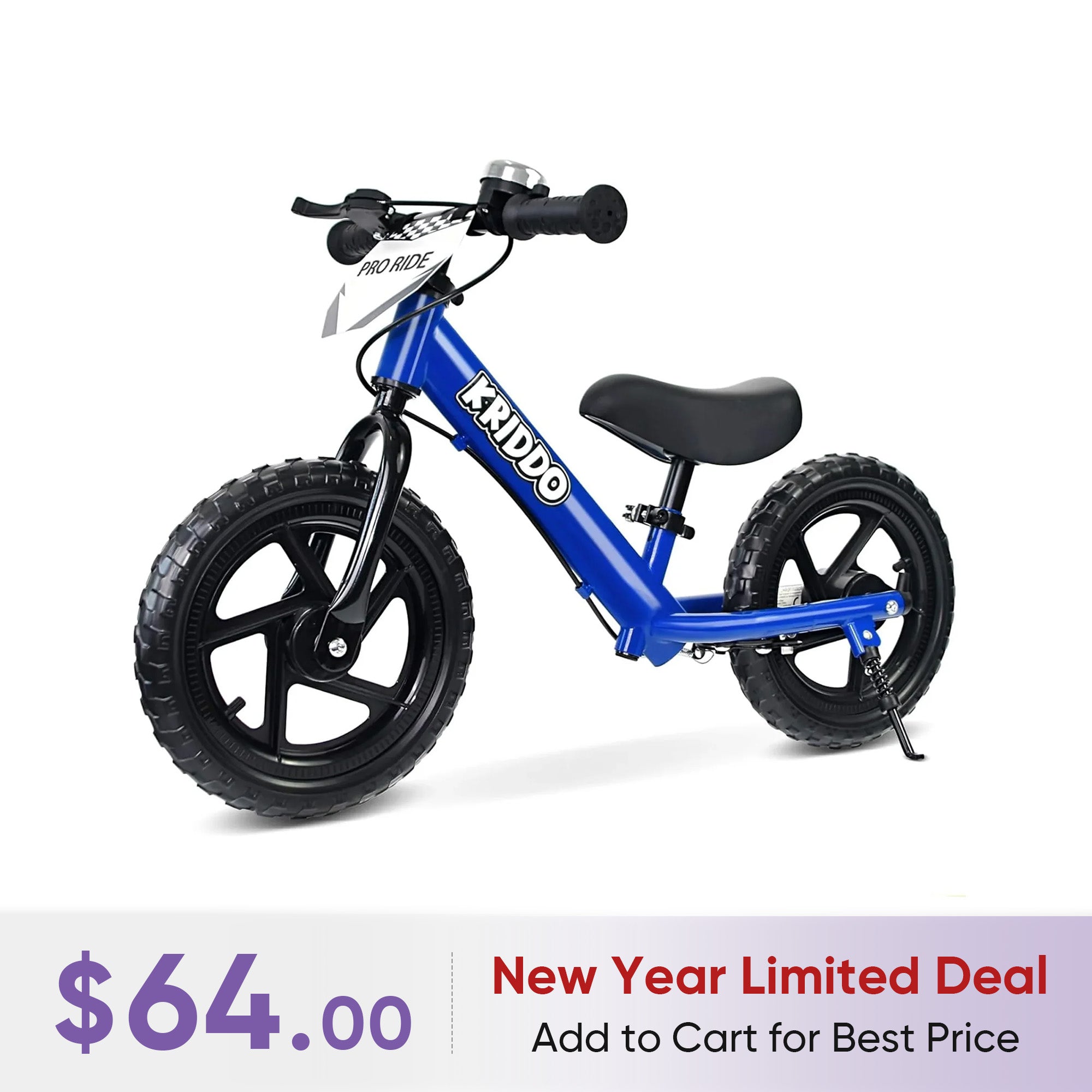 KRIDDO Toddler Balance Bike with Brake and Flag for 2 to 5 Years Old Blue