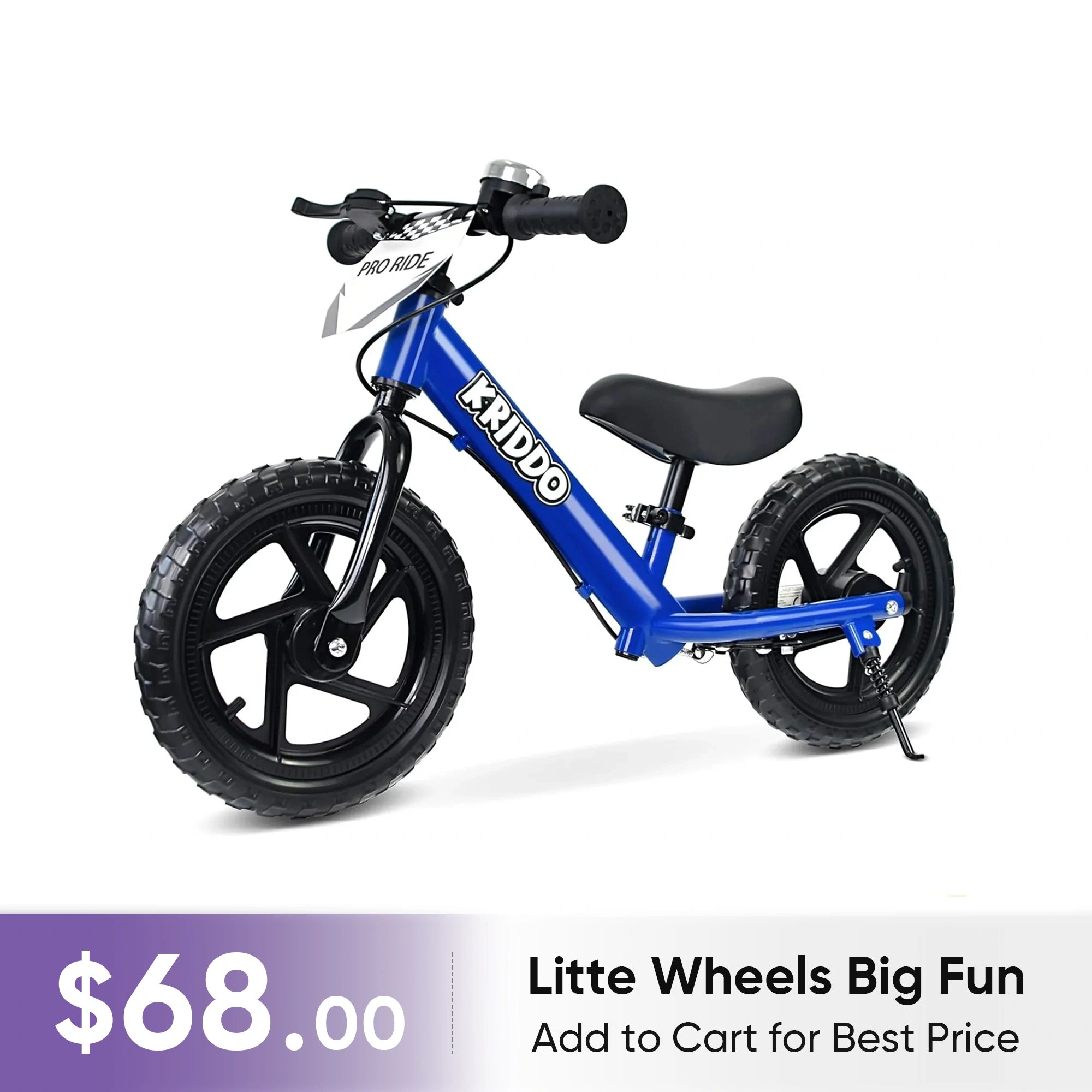 KRIDDO Toddler Balance Bike with Brake and Flag for 2 to 5 Years Old Blue