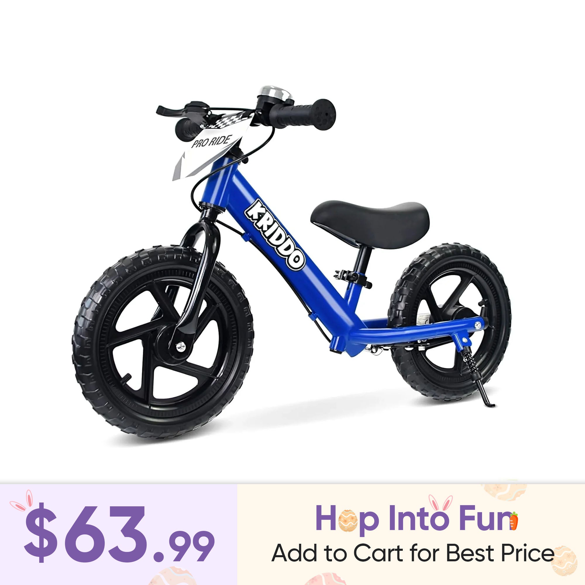 KRIDDO Toddler Balance Bike with Brake and Flag for 2 to 5 Years Old Blue