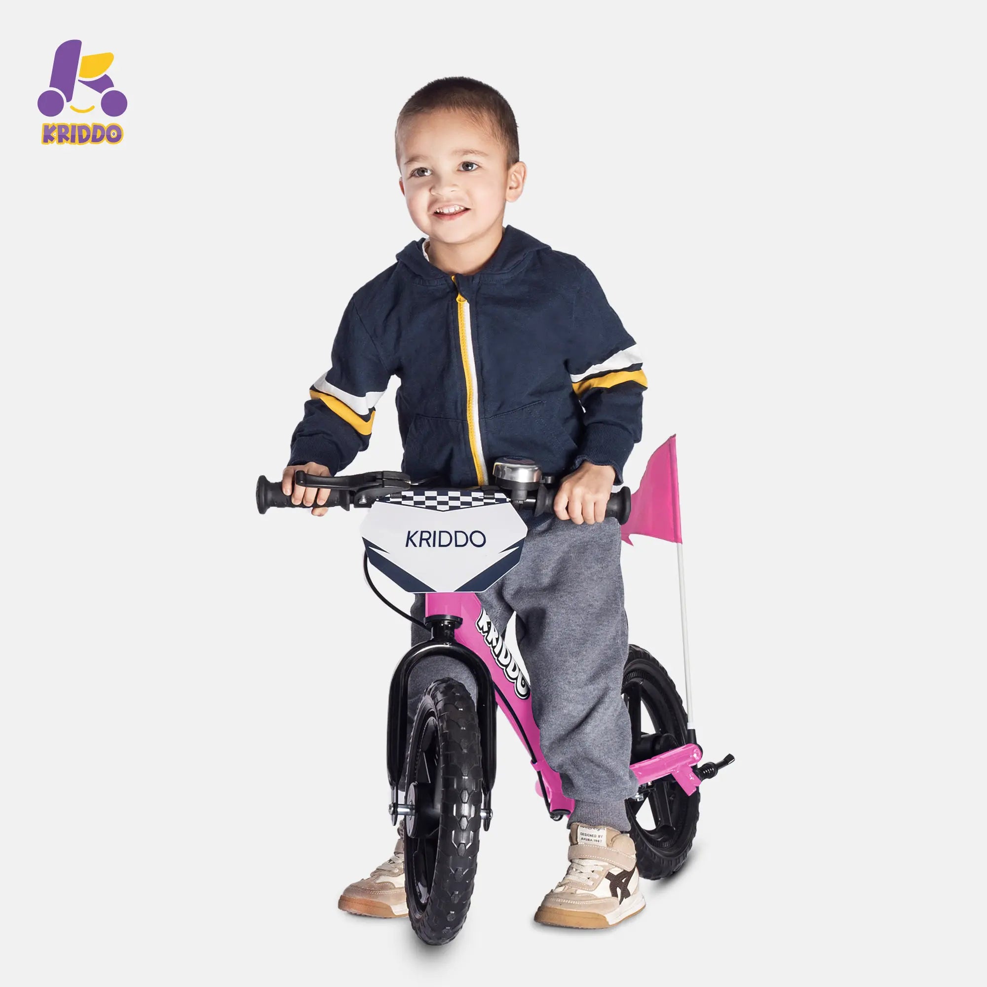 KRIDDO Toddler Balance Bike with Brake and Flag for 2 to 5 Years Old Pink