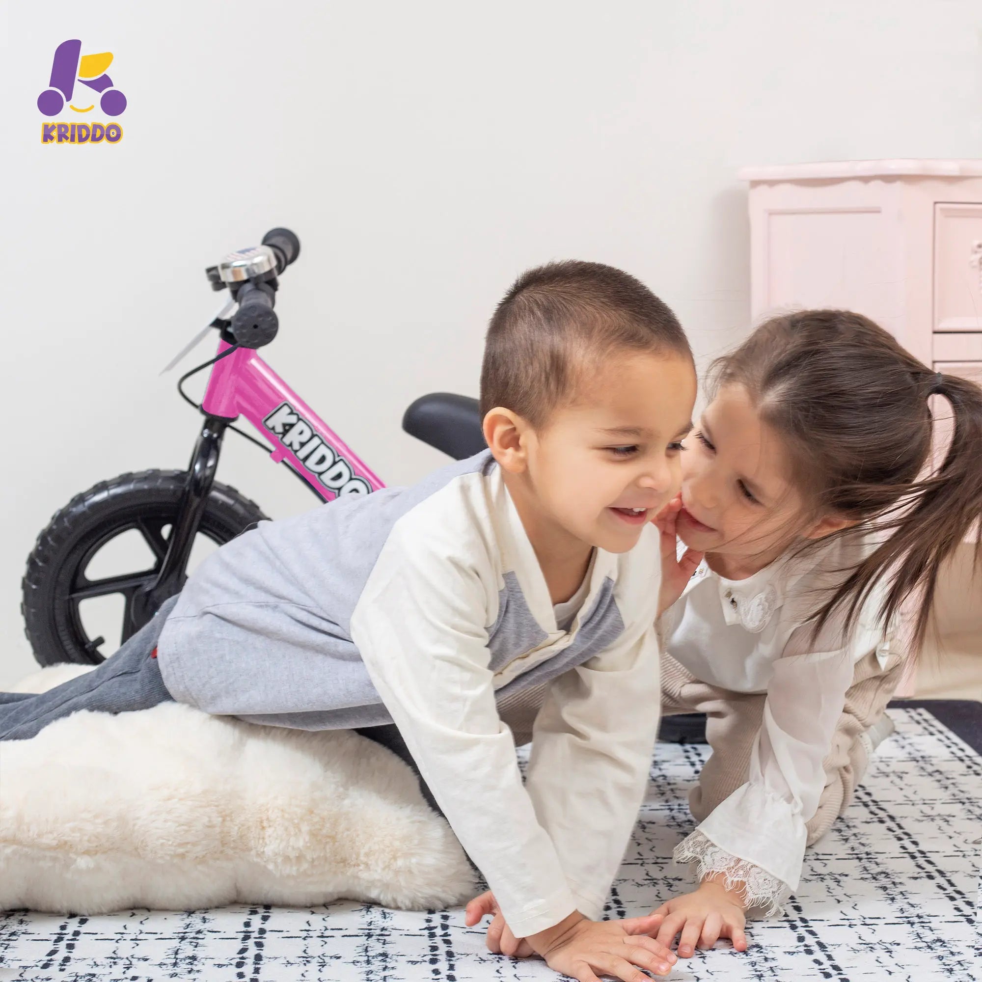 KRIDDO Toddler Balance Bike with Brake and Flag for 2 to 5 Years Old Pink