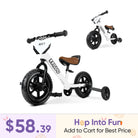 KRIDDO Convertible Balance Bike with Training Wheels for Ages 18 Months to 3 Years White