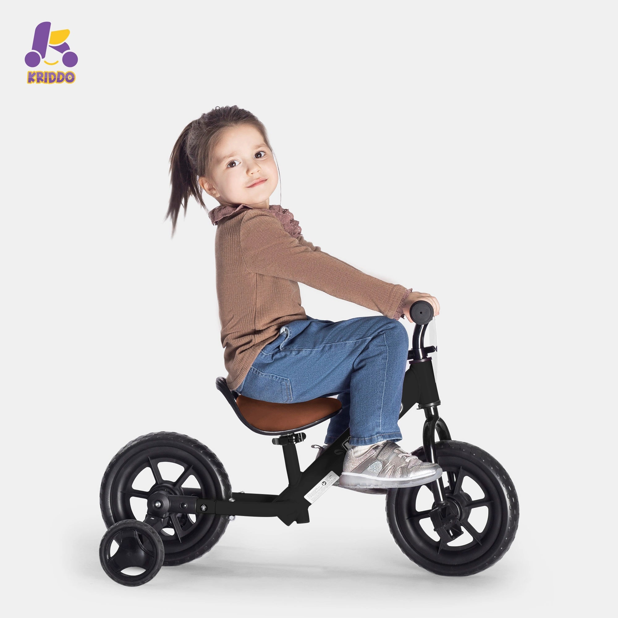 KRIDDO Pedal-Assist Toddler Bike with Training Wheels for Ages 18 Months to 3 Years Black