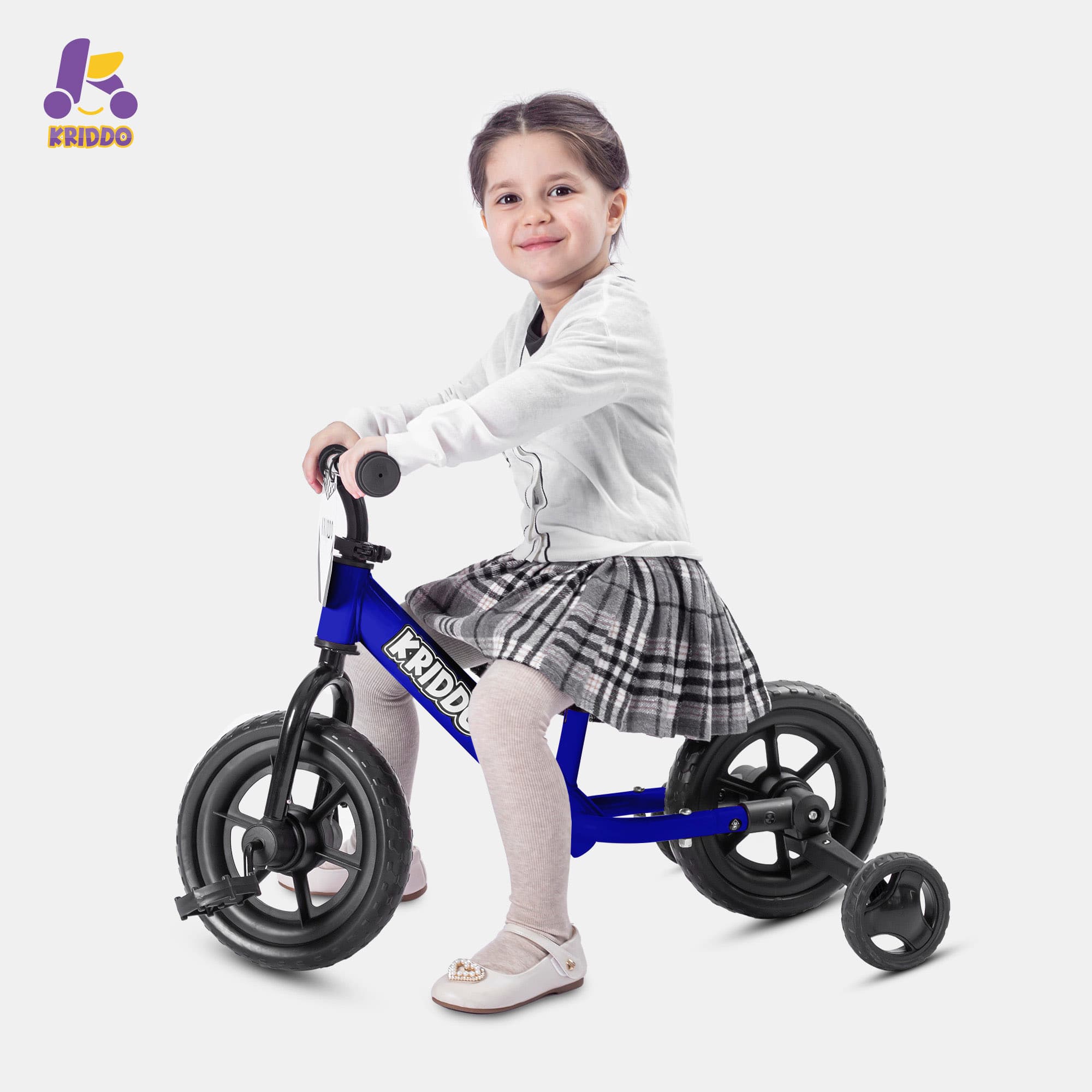 KRIDDO Pedal-Assist Toddler Bike with Training Wheels for Ages 18 Months to 3 Years Blue