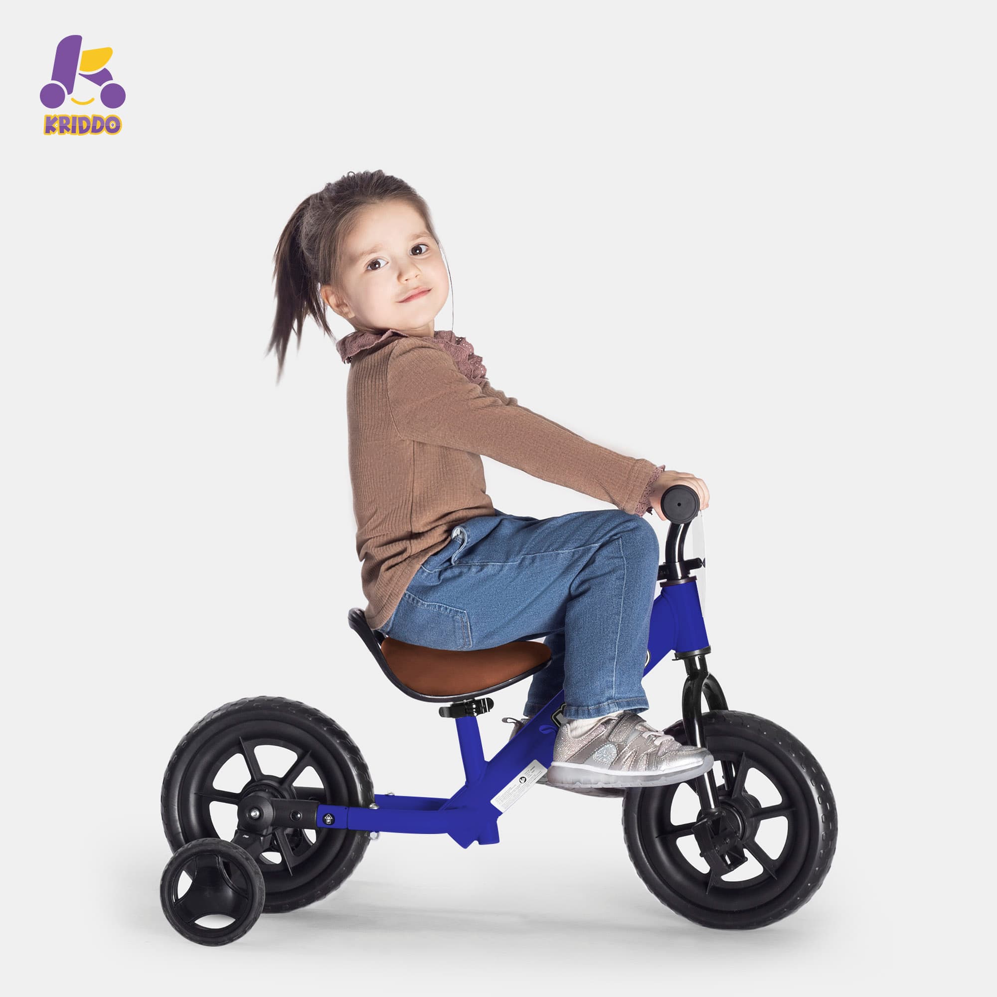 KRIDDO Pedal-Assist Toddler Bike with Training Wheels for Ages 18 Months to 3 Years Blue