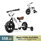 KRIDDO Convertible Balance Bike with Training Wheels for Ages 18 Months to 3 Years White