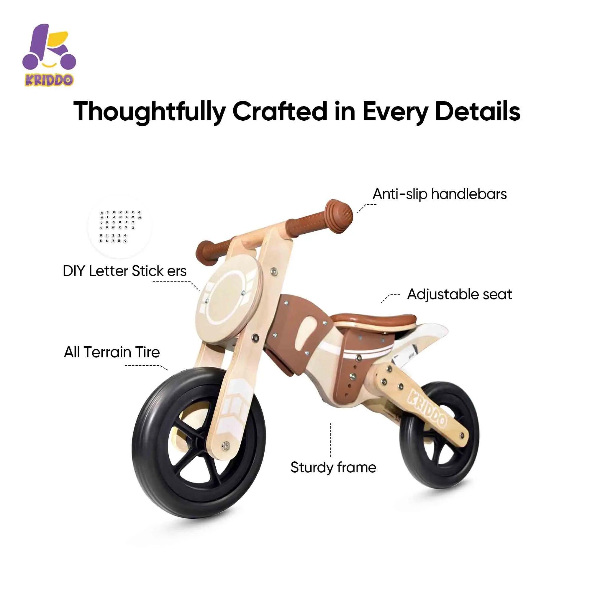 KRIDDO Toddler Wooden Balance Bike for 2 to 4 Years Old