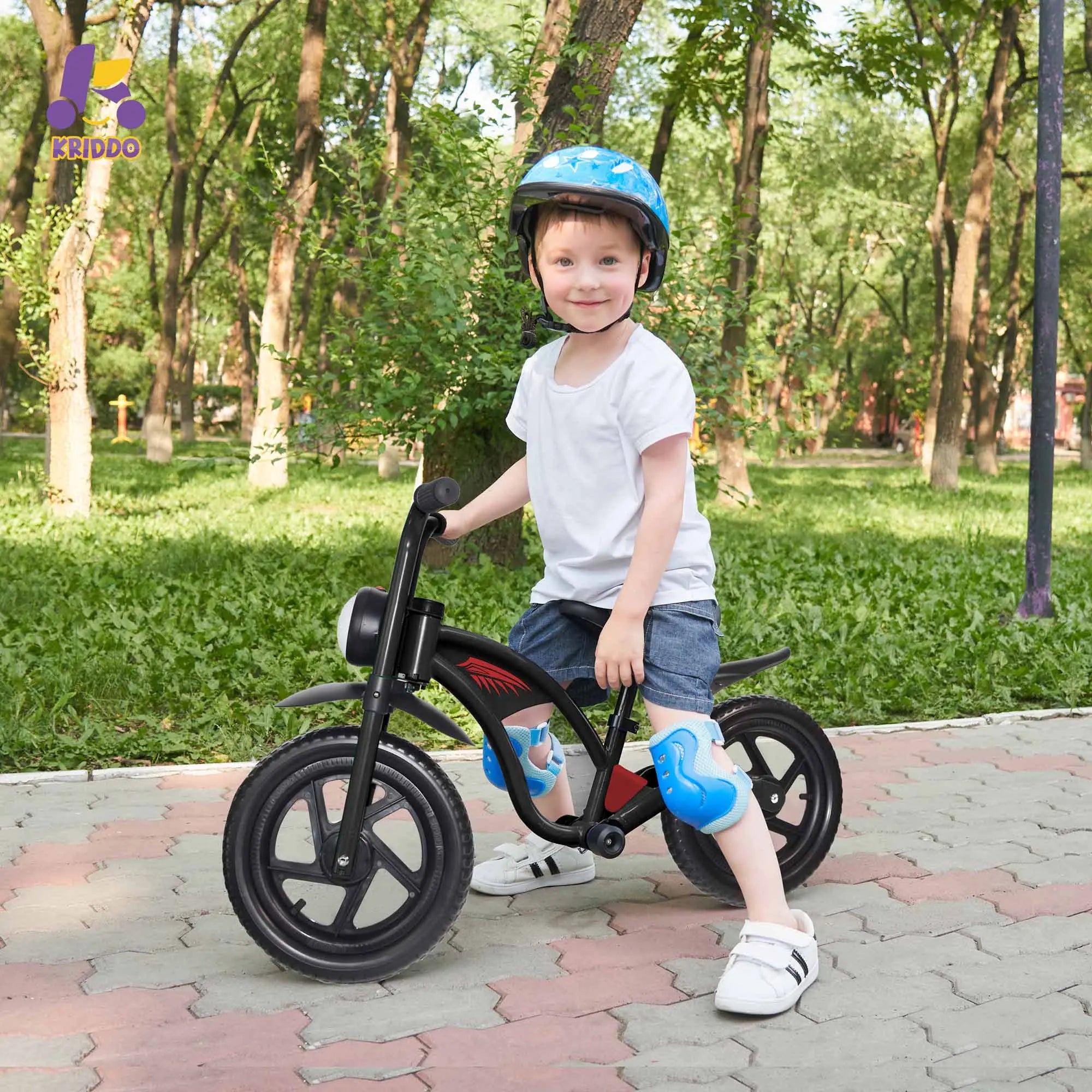 KRIDDO Kids Balance Bike with Headlight and Adjustable Seat for 2 to 5 Years Old Black