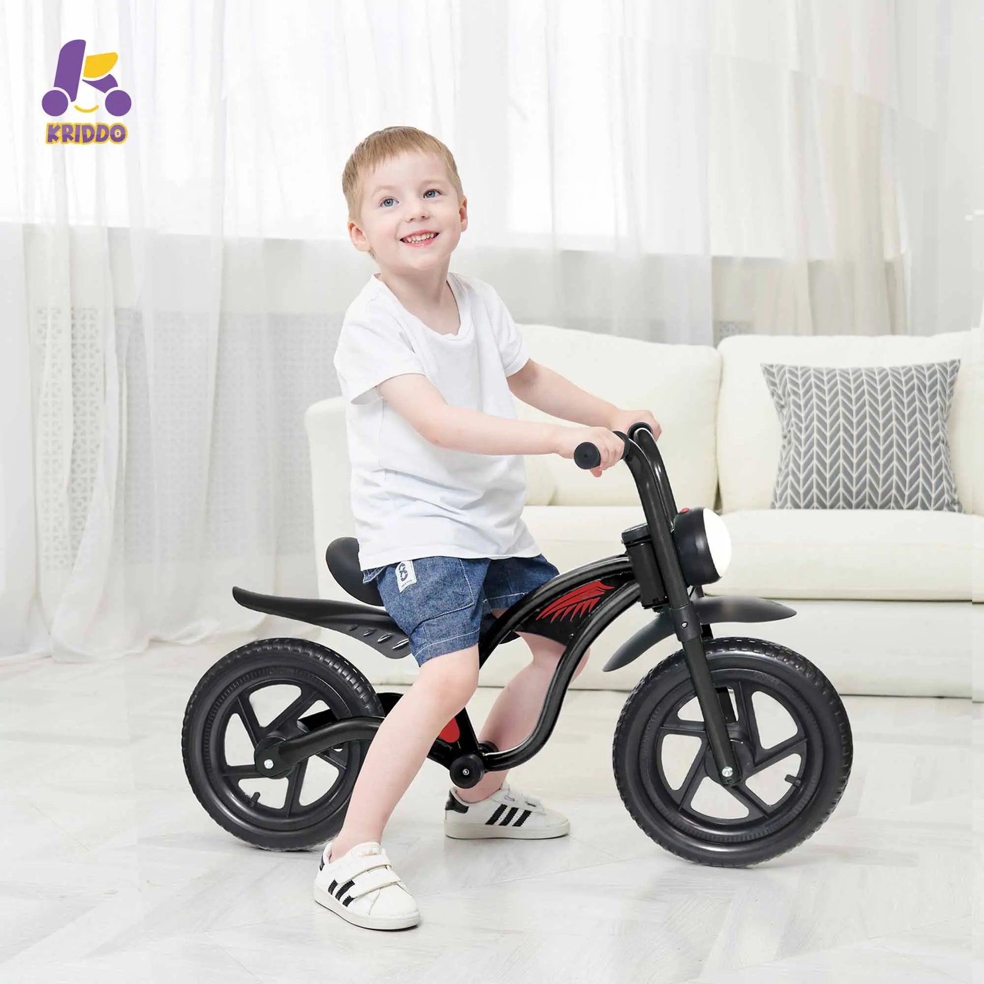 KRIDDO Kids Balance Bike with Headlight and Adjustable Seat for 2 to 5 Years Old Black