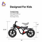 KRIDDO Kids Balance Bike with Headlight and Adjustable Seat for 2 to 5 Years Old Black