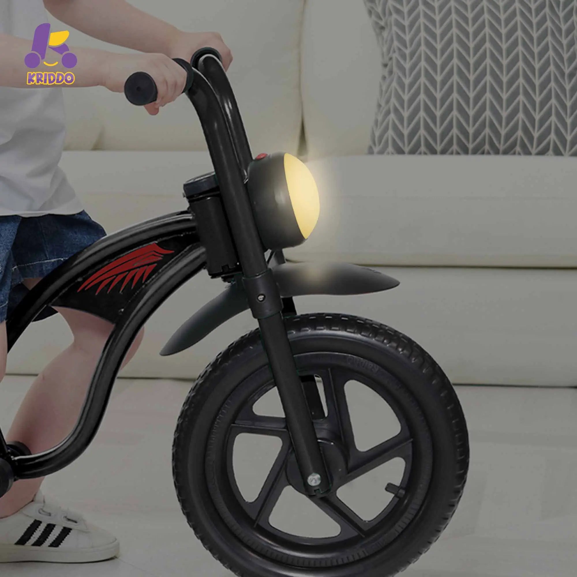 KRIDDO Kids Balance Bike with Headlight and Adjustable Seat for 2 to 5 Years Old Black