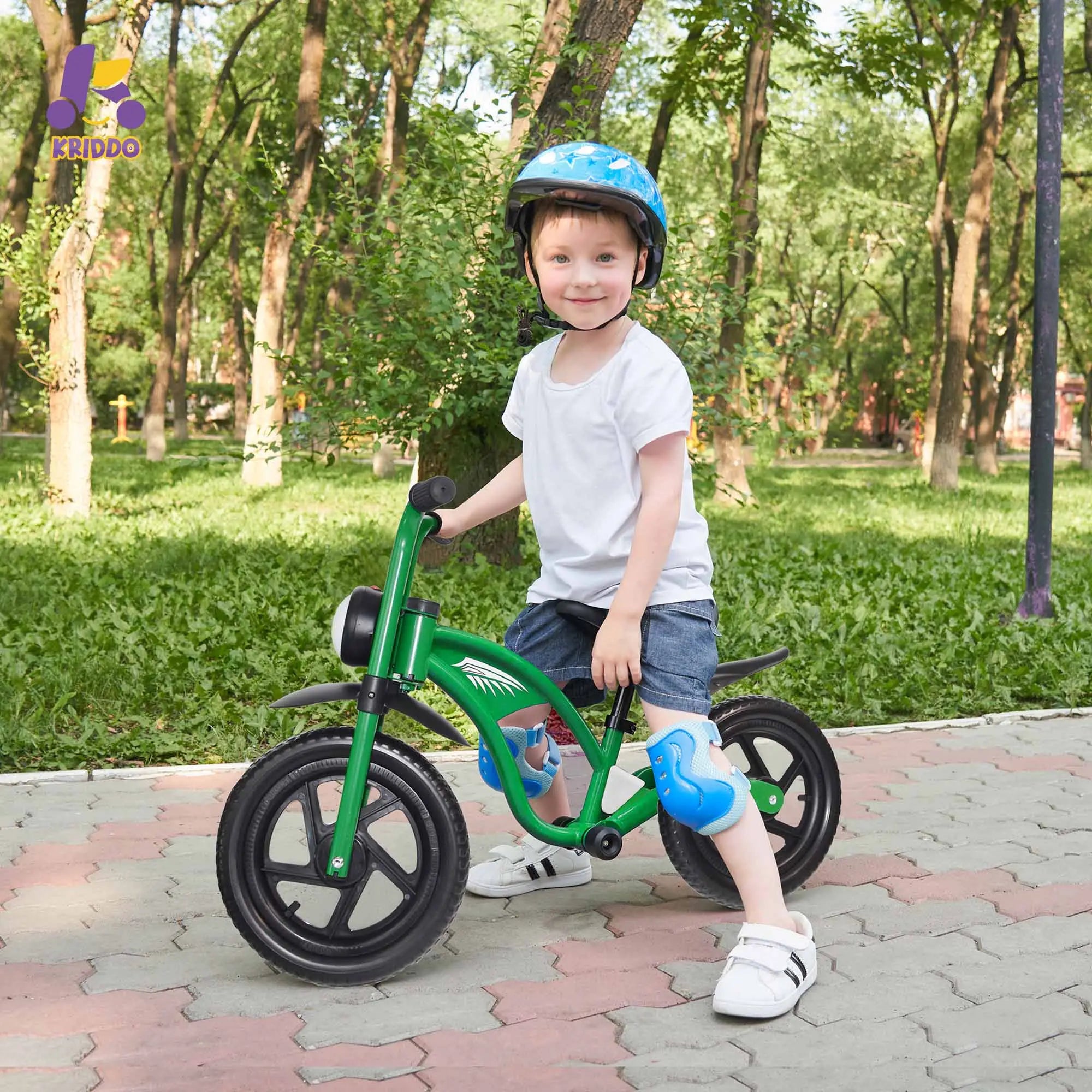 Kriddo Toddler Balance Bike with Headlight and Adjustable Seat for 2 to 5 Years Old Green
