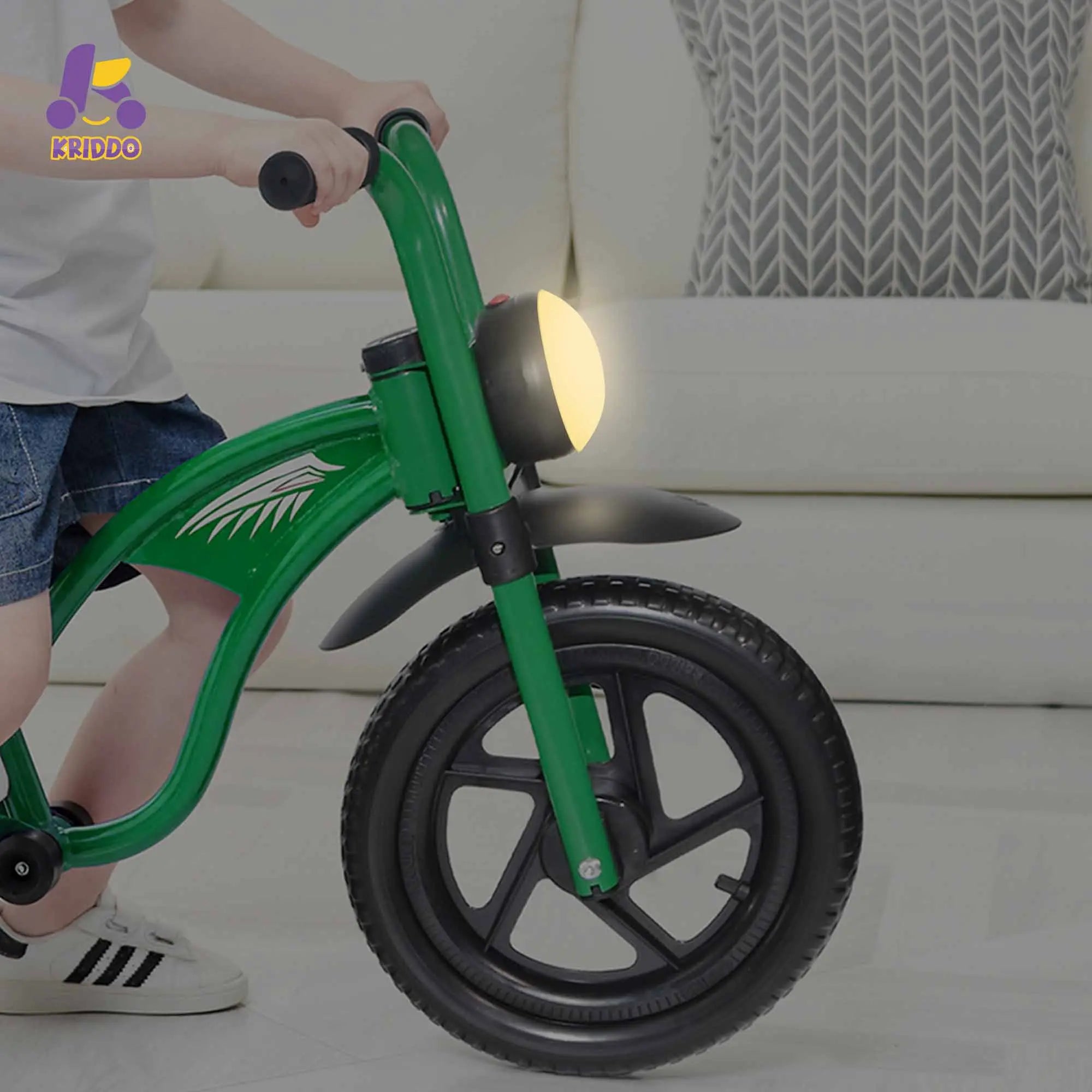 Kriddo Toddler Balance Bike with Headlight and Adjustable Seat for 2 to 5 Years Old Green