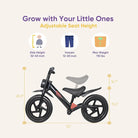 KRIDDO Toddler Balance Bike with Front Light and Adjustable Seat for 2 to 5 Years Old Black