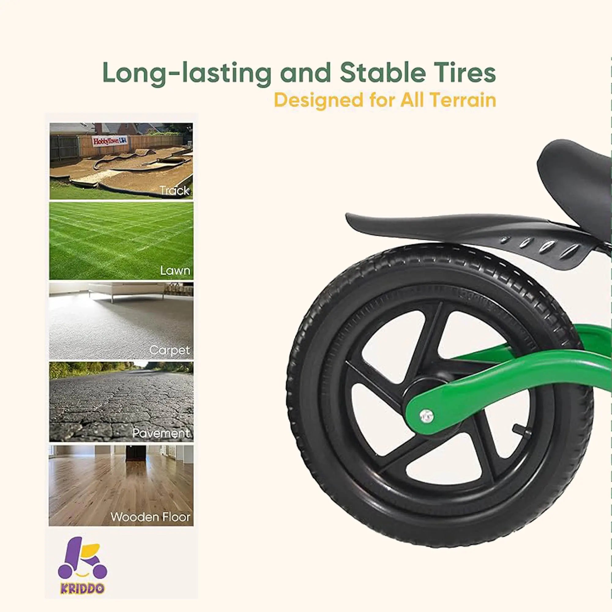 KRIDDO Toddler Balance Bike with Front Light and Adjustable Seat for 2 to 5 Years Old Green