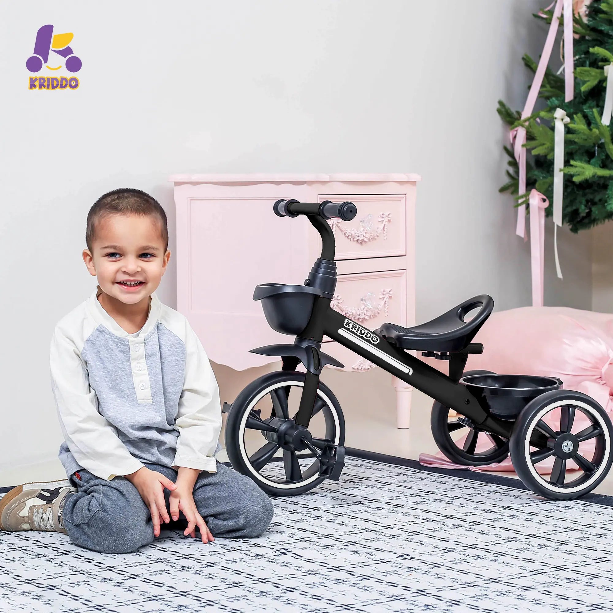 KRIDDO Kids Tricycle Easy-Assembly for 2 to 5 Years Old Black
