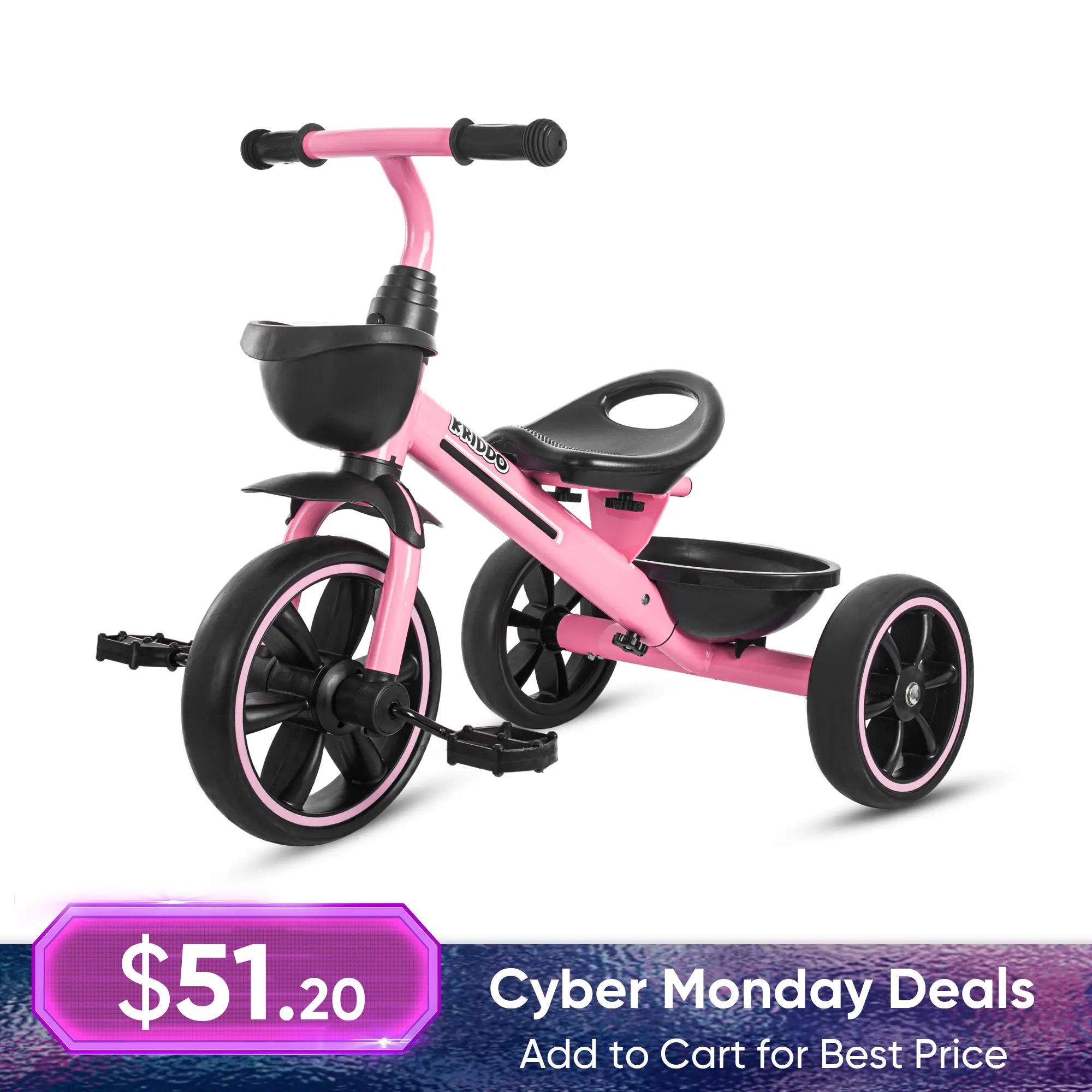 KRIDDO Kids Tricycle Easy-Assembly for 2 to 5 Years Old Pink