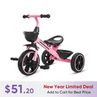 KRIDDO Kids Tricycle Easy-Assembly for 2 to 5 Years Old Pink