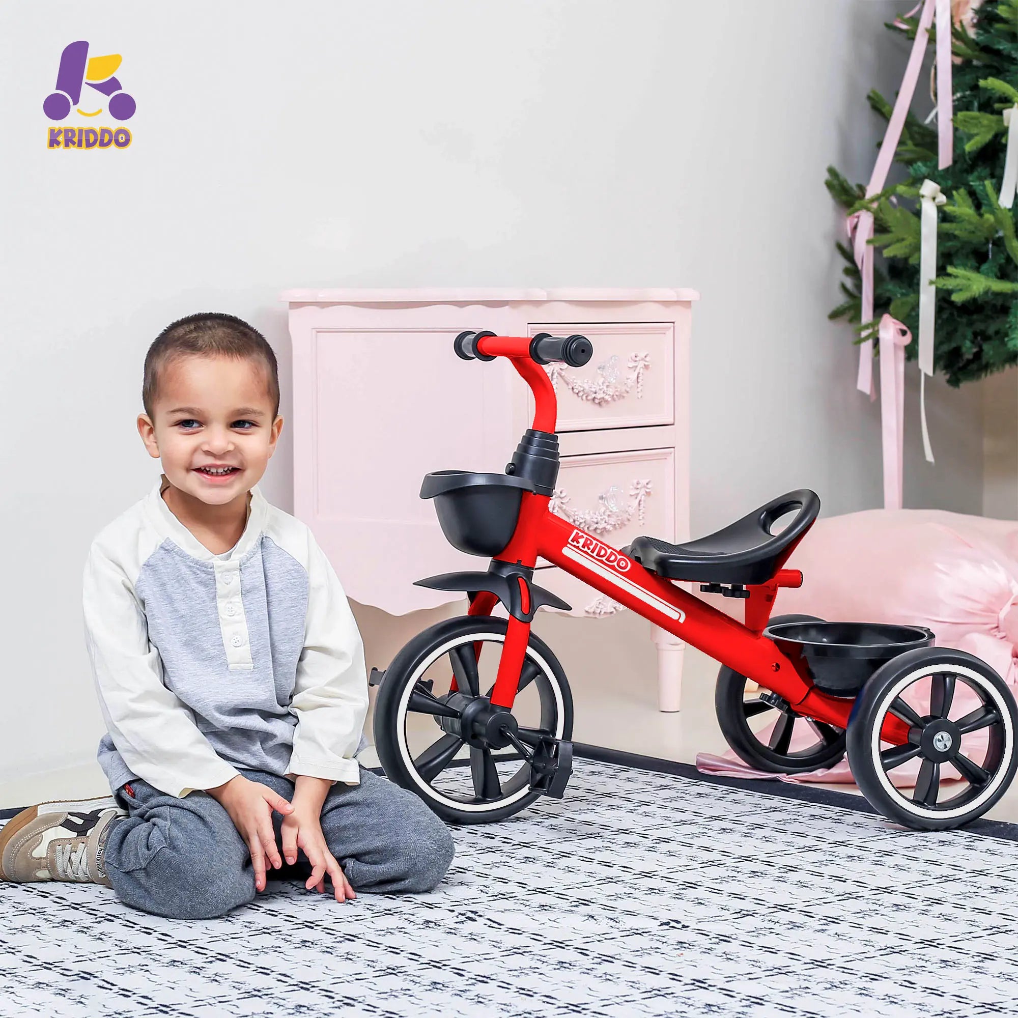 KRIDDO Kids Tricycle Easy-Assembly for 2 to 5 Years Old Red