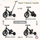 KRIDDO 4-in-1 Childrens Trike for 1.5 to 3 Years Old Black