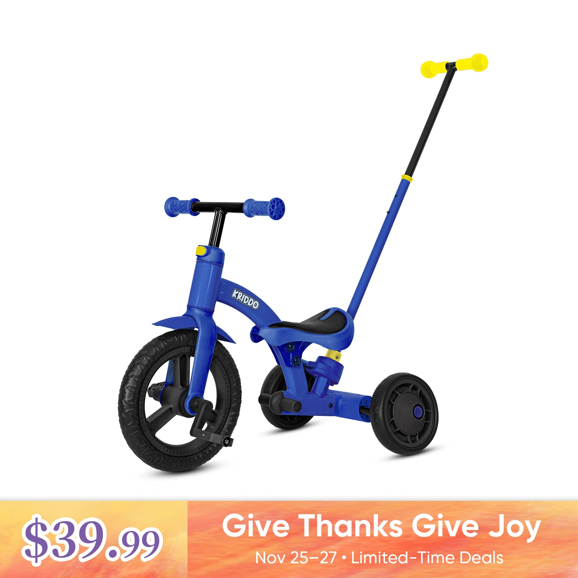 KRIDDO 4-in-1 Childrens Trike for 1.5 to 3 Years Old Blue