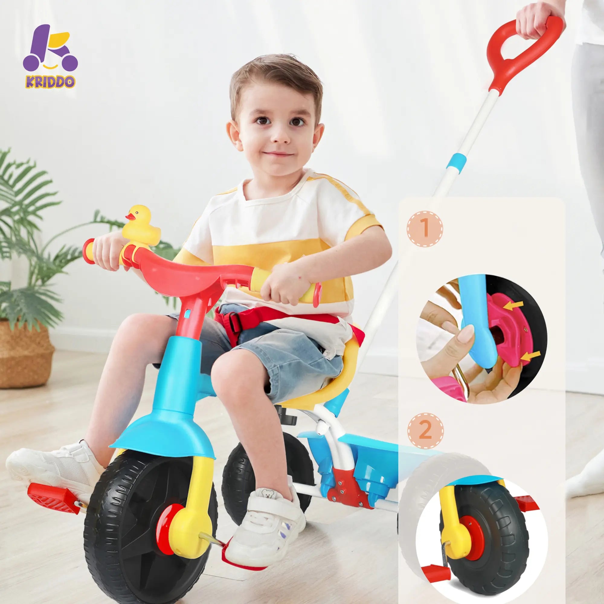 KRIDDO 2-in-1 Kids Push Trike for 18 months to 3 Years Old Red