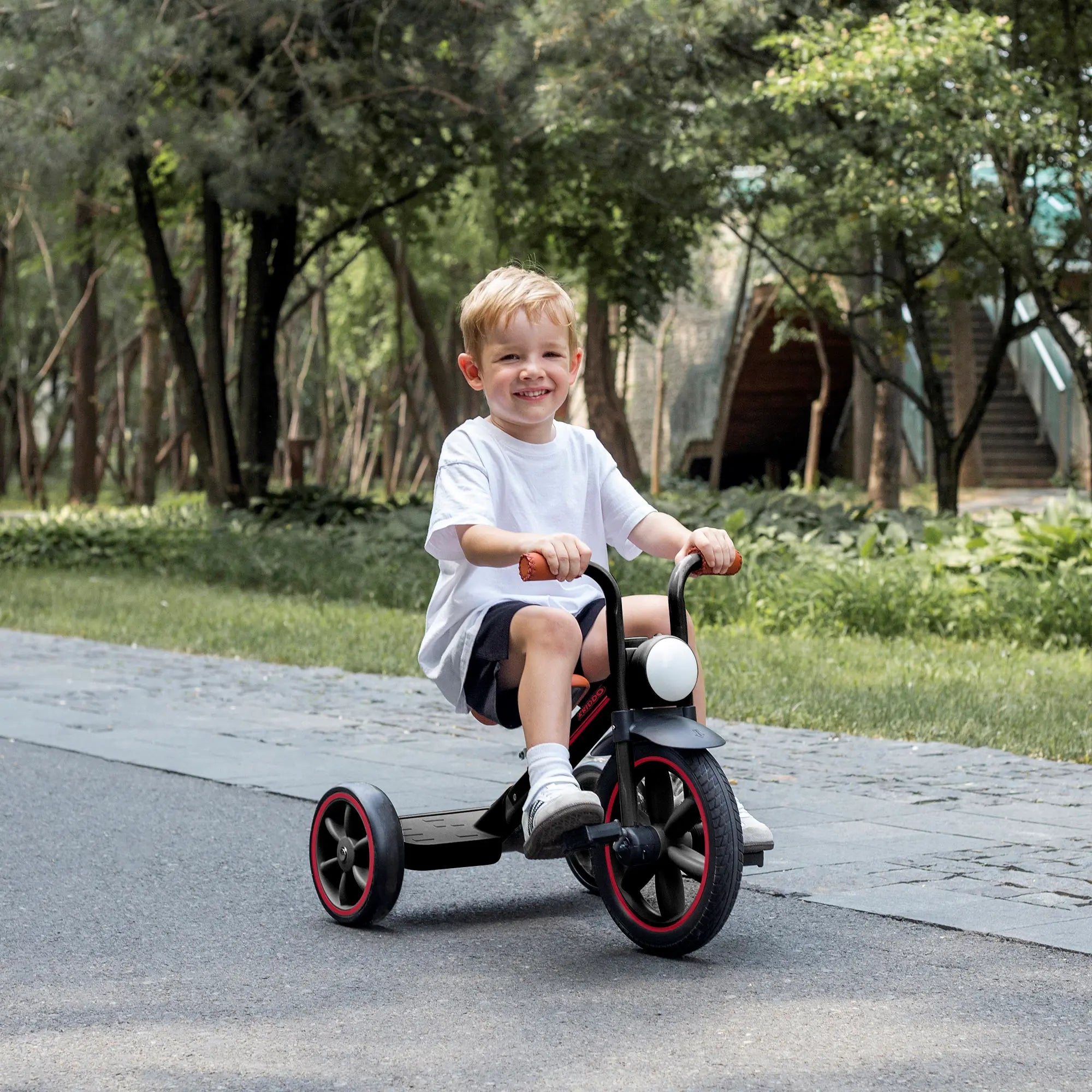 KRIDDO Kids Tricycle with Headlight and Pedals for 2 to 5 Years Old Black