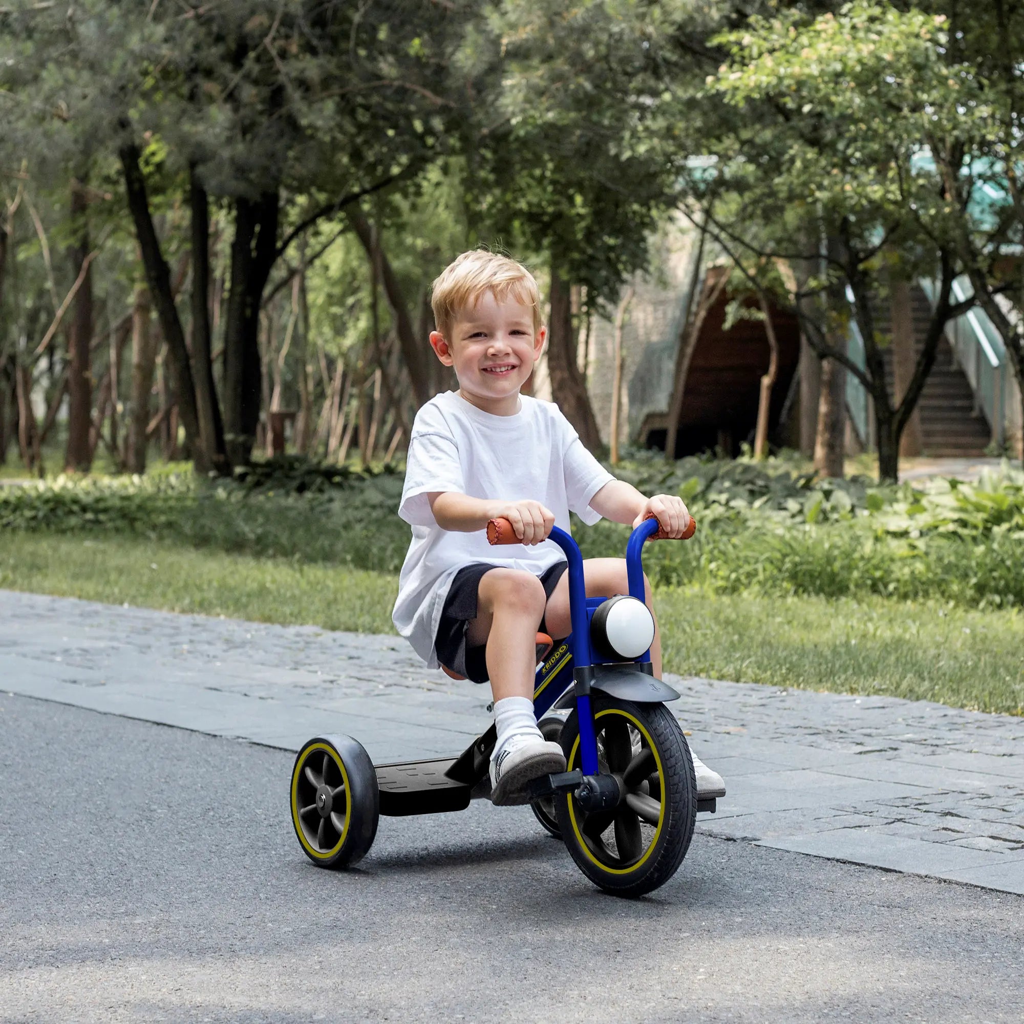KRIDDO Kids Tricycle with Headlight and Pedals for 2 to 5 Years Old Blue