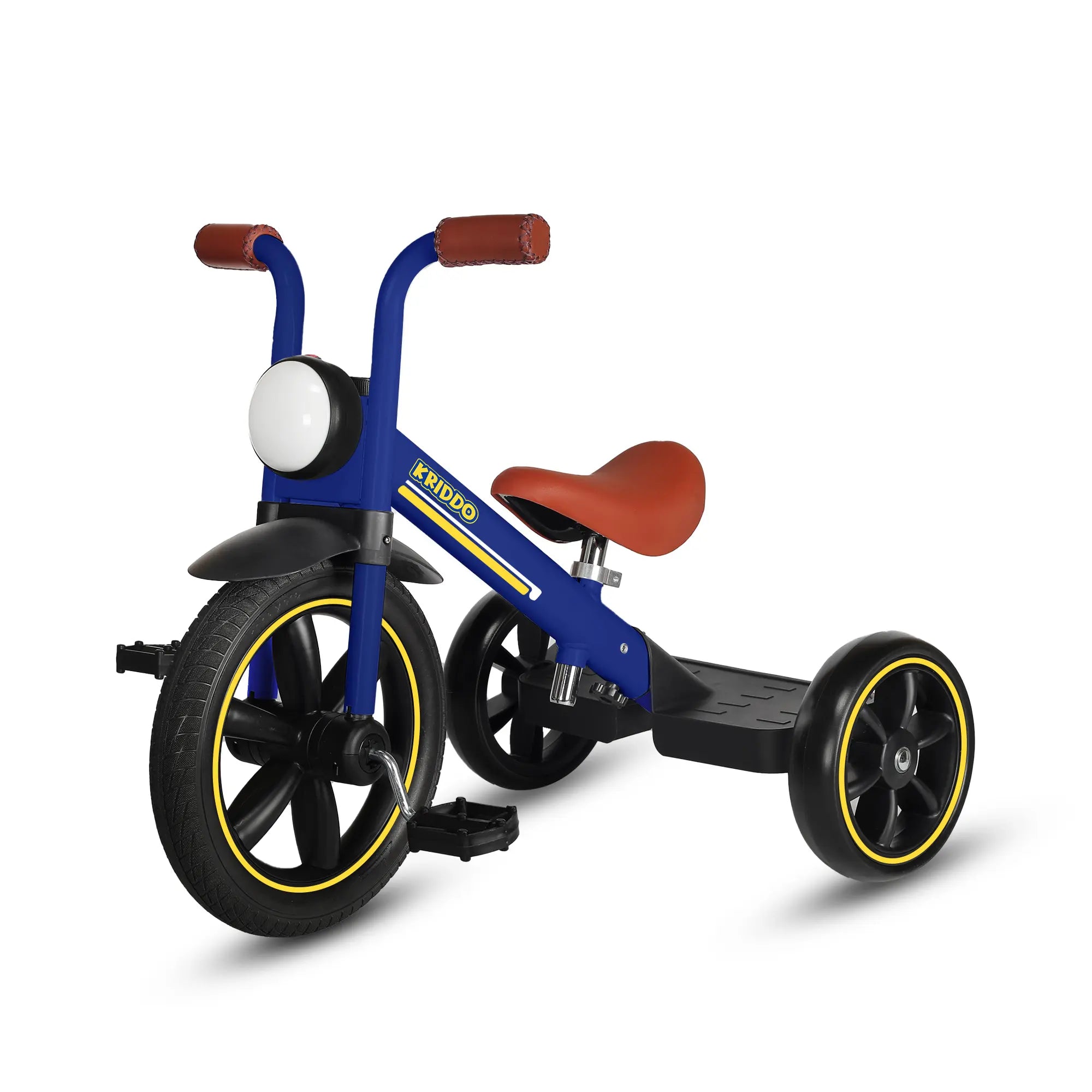 KRIDDO Kids Tricycle with Headlight and Pedals for 2 to 5 Years Old Blue